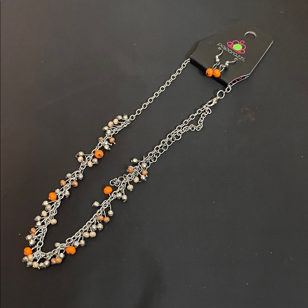 Paparazzi Silver Necklace with Orange Accents